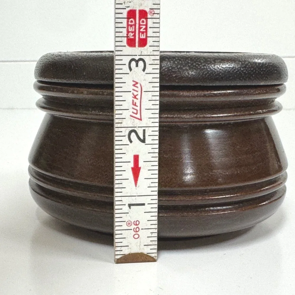 Vintage Hand Carved Round Wood Coaster Set of 9 with Floral Lidded Storage Box